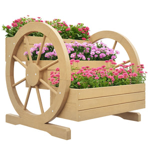 Jardinière sur Pieds carré Potager 3 étages Style Rustique Chic avec 2 roues Charrette Bois Sapin, trous de drainage, dim. 62L x 61l x 57H cm Bois naturel
