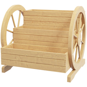 Jardinière sur Pieds carré Potager 3 étages Style Rustique Chic avec 2 roues Charrette Bois Sapin, trous de drainage, dim. 62L x 61l x 57H cm Bois naturel