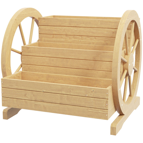 Jardinière sur Pieds carré Potager 3 étages Style Rustique Chic avec 2 roues Charrette Bois Sapin, trous de drainage, dim. 62L x 61l x 57H cm Bois naturel