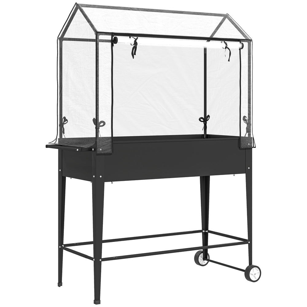 Carré potager sur pieds avec bâche en PVC, jardinière surélevée avec roues, porte zippée enroulable et trou de drainage, mini serre pour légumes, fleurs, herbes, 100 x 45 x 152 cm, noir