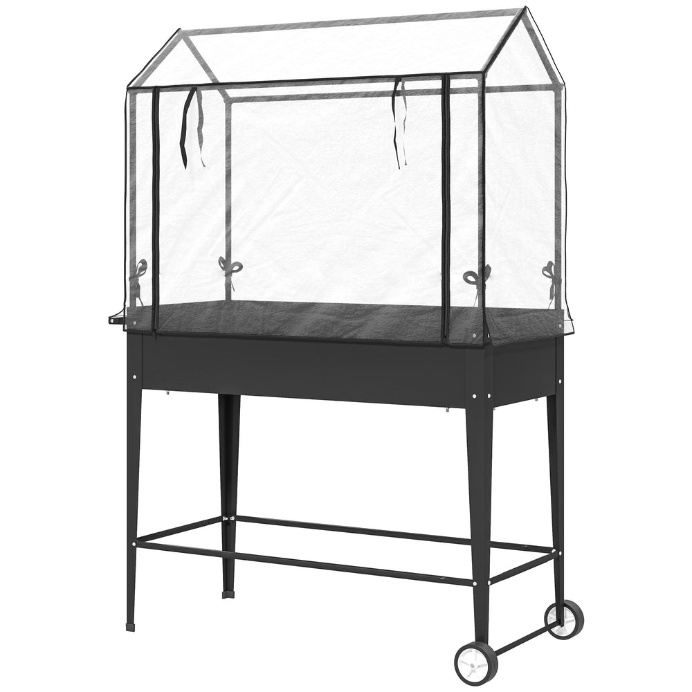 Carré potager sur pieds avec bâche en PVC, jardinière surélevée avec roues, porte zippée enroulable et trou de drainage, mini serre pour légumes, fleurs, herbes, 100 x 45 x 152 cm, noir