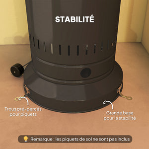 Chauffage exterieur terrasse, parasol chauffant gaz portable 11 KW niveaux de chauffe réglable avec protection anti-basculement et roulettes pour jardin, surface chauffable 7 m², noir