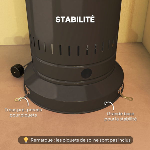 Chauffage exterieur terrasse, parasol chauffant gaz portable 11 KW niveaux de chauffe réglable avec protection anti-basculement et roulettes pour jardin, surface chauffable 7 m², noir