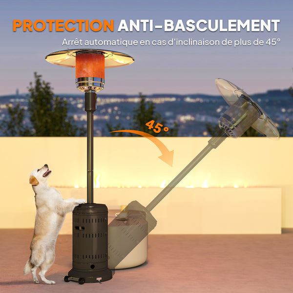 Chauffage exterieur terrasse, parasol chauffant gaz portable 11 KW niveaux de chauffe réglable avec protection anti-basculement et roulettes pour jardin, surface chauffable 7 m², noir