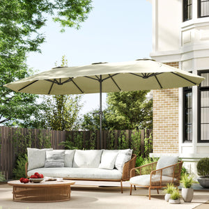 Parasol de jardin extérieur, parasol double rectangulaire 4 x 2,2 x 2,3 m avec ouverture fermeture manivelle, toile 180 g/m² pour balcon, piscine, terrasse, crème