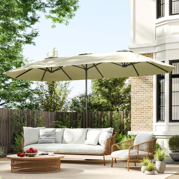 Parasol de jardin extérieur, parasol double rectangulaire 4 x 2,2 x 2,3 m avec ouverture fermeture manivelle, toile 180 g/m² pour balcon, piscine, terrasse, crème