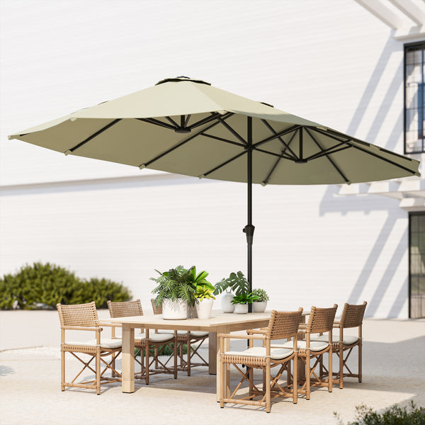 Parasol de jardin extérieur, parasol double rectangulaire 4 x 2,2 x 2,3 m avec ouverture fermeture manivelle, toile 180 g/m² pour balcon, piscine, terrasse, crème
