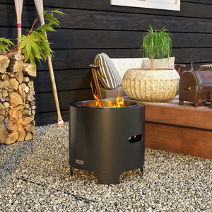 Brasero sans fumée foyer à bois extérieur rond portable en métal avec pot intérieur en acier inoxydable tisonnier poignées rainurées - diamètre 45 cm - noir