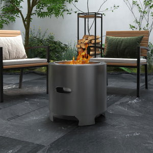 Brasero sans fumée foyer à bois extérieur rond portable en métal avec pot intérieur en acier inoxydable tisonnier poignées rainurées - diamètre 45 cm - noir