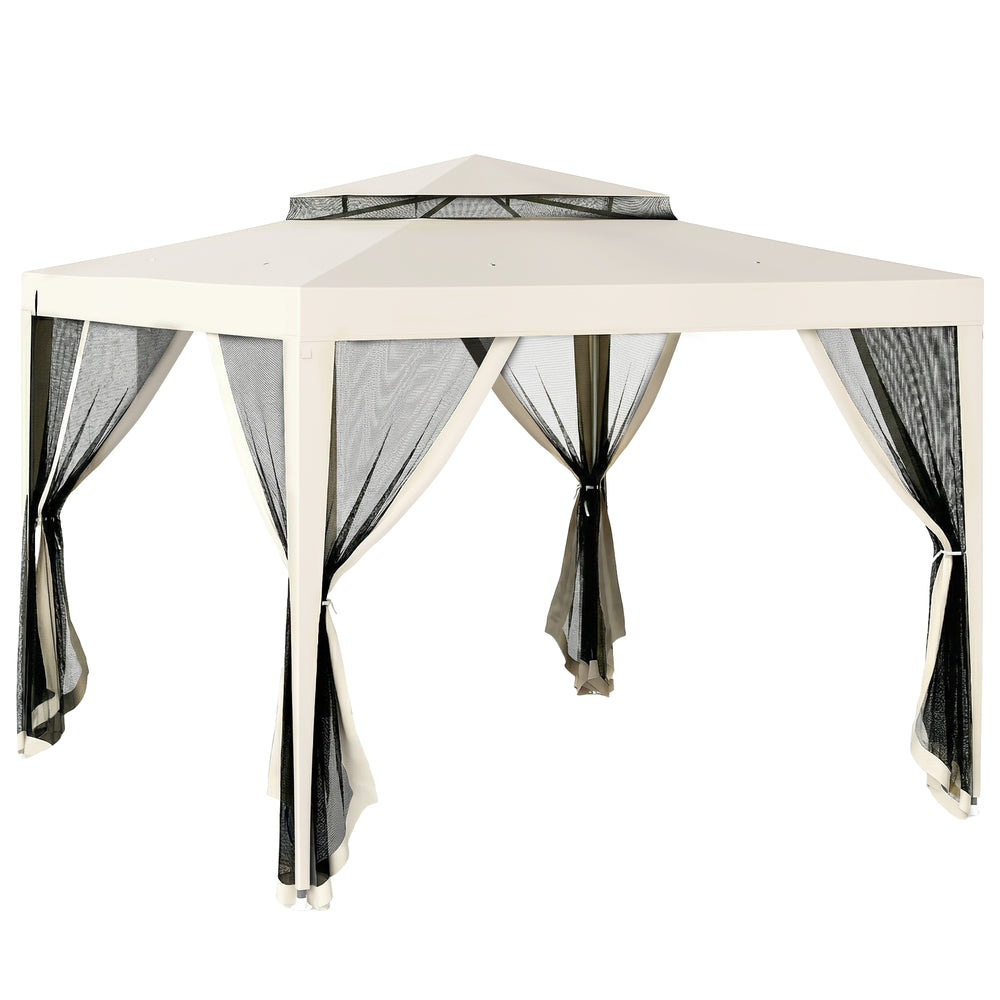 Tonnelle barnum de jardin 3L x 3l m avec 4 moustiquaires amovibles - double toit - crème
