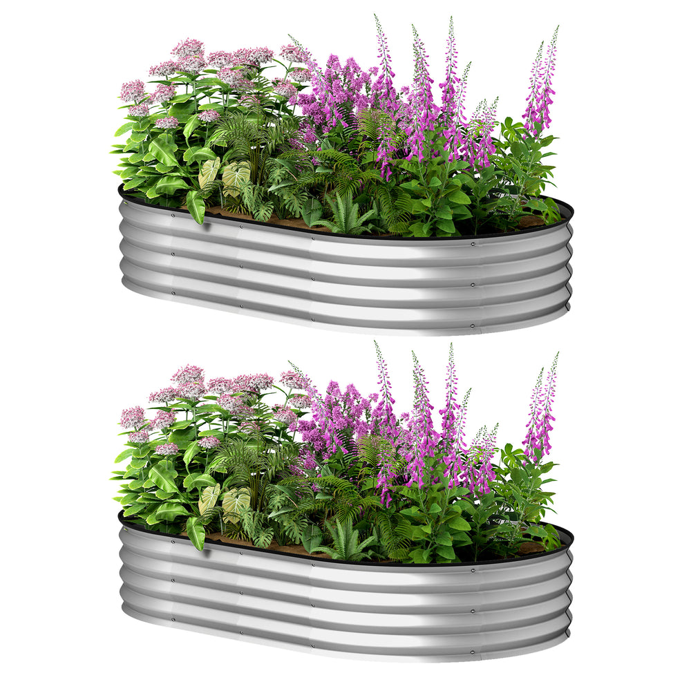 Lot de 2 jardinières surélevées galvanisées en acier, kit de lits de jardin, bordure en caoutchouc et fond ouvert, pour légumes, fruits, fleurs, 152 x 91 x 30 cm, argent