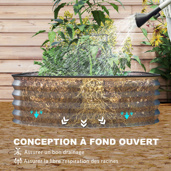 Lot de 2 jardinières surélevées galvanisées en acier, kit de lits de jardin, bordure en caoutchouc et fond ouvert, pour légumes, fruits, fleurs, 152 x 91 x 30 cm, argent