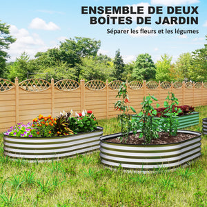 Lot de 2 jardinières surélevées galvanisées en acier, kit de lits de jardin, bordure en caoutchouc et fond ouvert, pour légumes, fruits, fleurs, 152 x 91 x 30 cm, argent