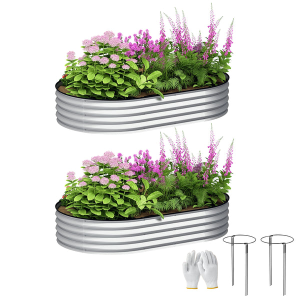 Lot de 2 jardinières surélevées galvanisées en acier, kit de lits de jardin, bordure en caoutchouc et fond ouvert, pour légumes, fruits, fleurs, 152 x 91 x 30 cm, argent
