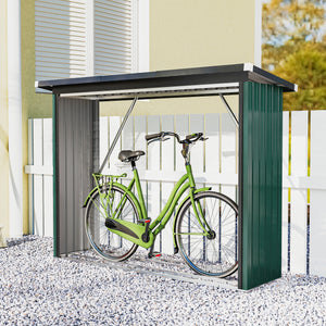 Abri-bûches Couvert en Acier Galvanisé, Support pour Bois de Chauffage Robuste, Montage Rapide, Étagère à Bûches Extérieur Plancher Surélevé Toit Incliné, 213x66,5x150cm, Vert