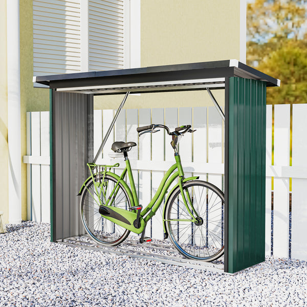 Abri-bûches Couvert en Acier Galvanisé, Support pour Bois de Chauffage Robuste, Montage Rapide, Étagère à Bûches Extérieur Plancher Surélevé Toit Incliné, 213x66,5x150cm, Vert