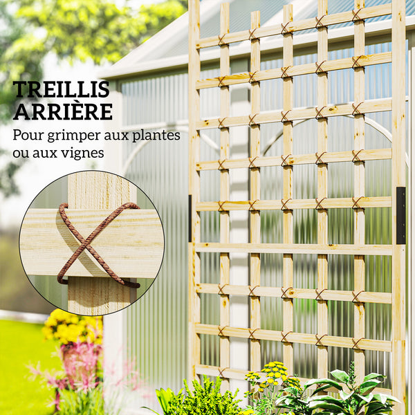 Jardinière avec treillis, bac à fleurs avec roues, lit surélevé, pour plantes grimpantes, légumes, fleurs, bois massif, intérieur et extérieur, cour jardin balcon, 82,5x35x186cm, bois naturel