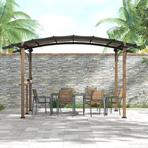 Pergola tonnelle de jardin avec comptoir toit en forme d'arche protection UV - cadre en aluminium et acier - dim. 406L x 260l x 239H cm