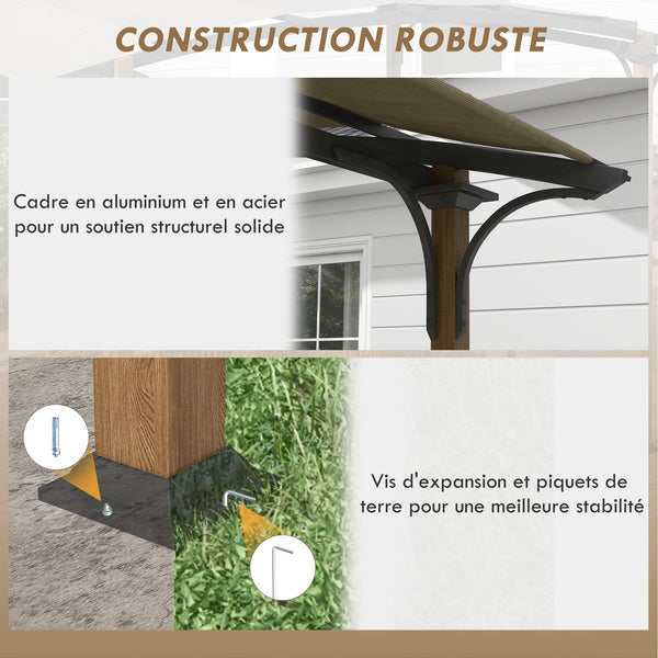 Pergola tonnelle de jardin avec comptoir toit en forme d'arche protection UV - cadre en aluminium et acier - dim. 406L x 260l x 239H cm