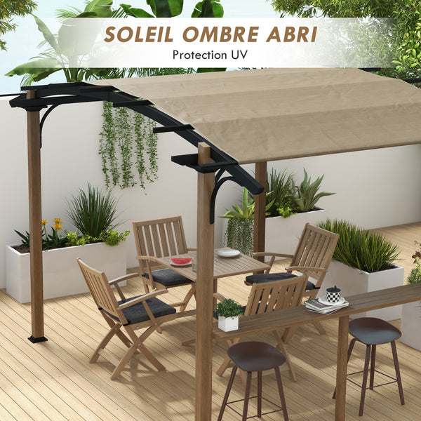 Pergola tonnelle de jardin avec comptoir toit en forme d'arche protection UV - cadre en aluminium et acier - dim. 406L x 260l x 239H cm
