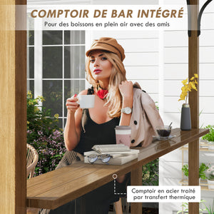 Pergola tonnelle de jardin avec comptoir toit en forme d'arche protection UV - cadre en aluminium et acier - dim. 406L x 260l x 239H cm