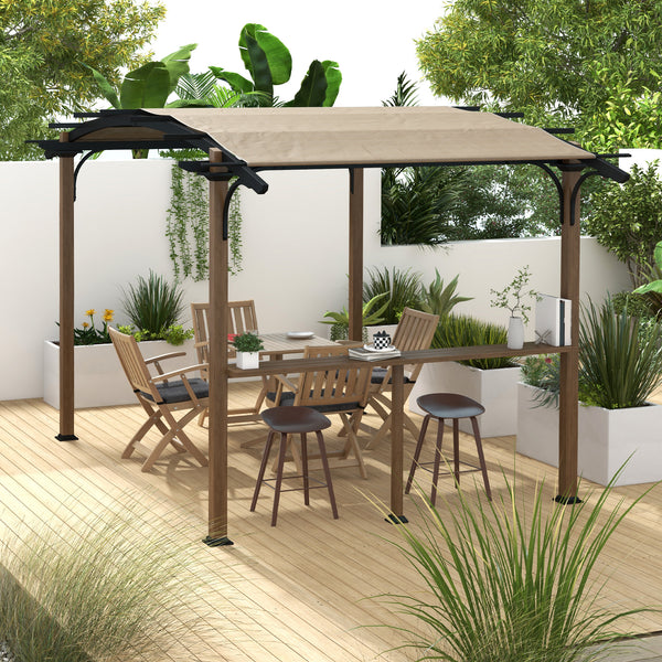 Pergola tonnelle de jardin avec comptoir toit en forme d'arche protection UV - cadre en aluminium et acier - dim. 406L x 260l x 239H cm