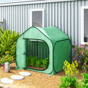 Mini serre pop-up, petite serre de jardin pour légumes, plante, fleurs, avec porte à fermeture éclair, tente d'hivernage en PE, pour intérieur extérieur, 150 x 148 x 148 cm, vert