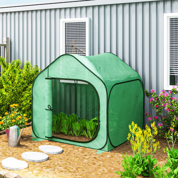 Mini serre pop-up, petite serre de jardin pour légumes, plante, fleurs, avec porte à fermeture éclair, tente d'hivernage en PE, pour intérieur extérieur, 150 x 148 x 148 cm, vert