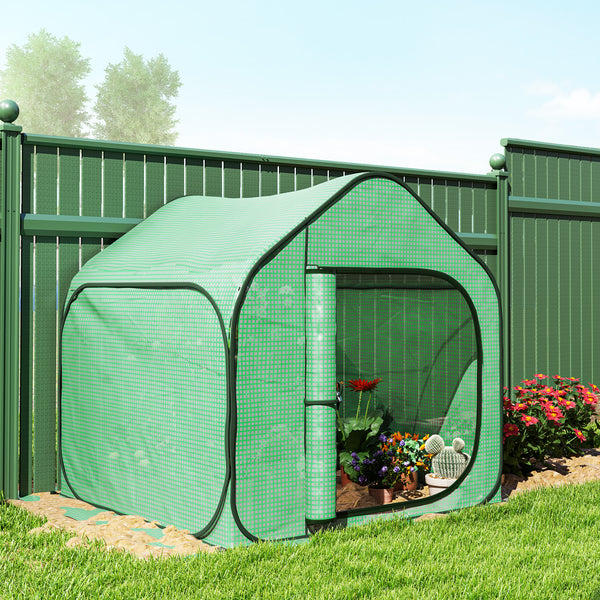 Mini serre pop-up, petite serre de jardin pour légumes, plante, fleurs, avec porte à fermeture éclair, tente d'hivernage en PE, pour intérieur extérieur, 150 x 148 x 148 cm, vert