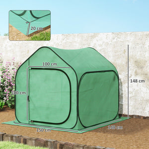 Mini serre pop-up, petite serre de jardin pour légumes, plante, fleurs, avec porte à fermeture éclair, tente d'hivernage en PE, pour intérieur extérieur, 150 x 148 x 148 cm, vert