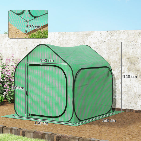 Mini serre pop-up, petite serre de jardin pour légumes, plante, fleurs, avec porte à fermeture éclair, tente d'hivernage en PE, pour intérieur extérieur, 150 x 148 x 148 cm, vert