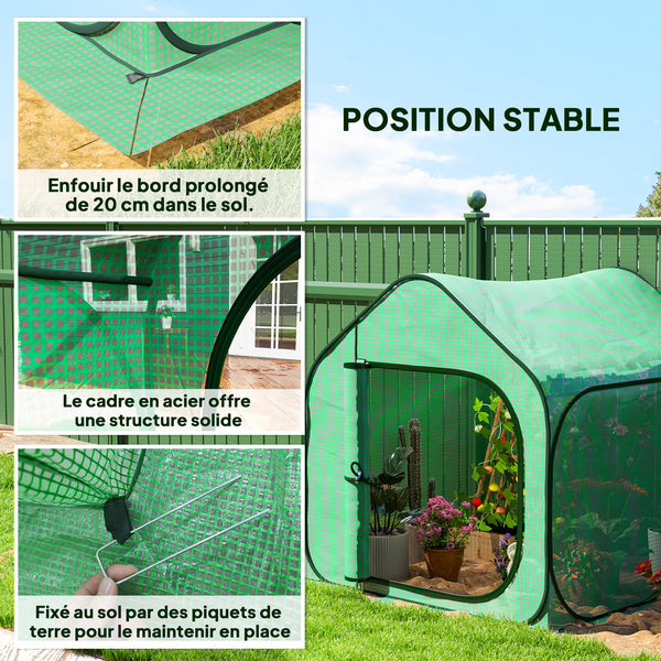 Mini serre pop-up, petite serre de jardin pour légumes, plante, fleurs, avec porte à fermeture éclair, tente d'hivernage en PE, pour intérieur extérieur, 150 x 148 x 148 cm, vert