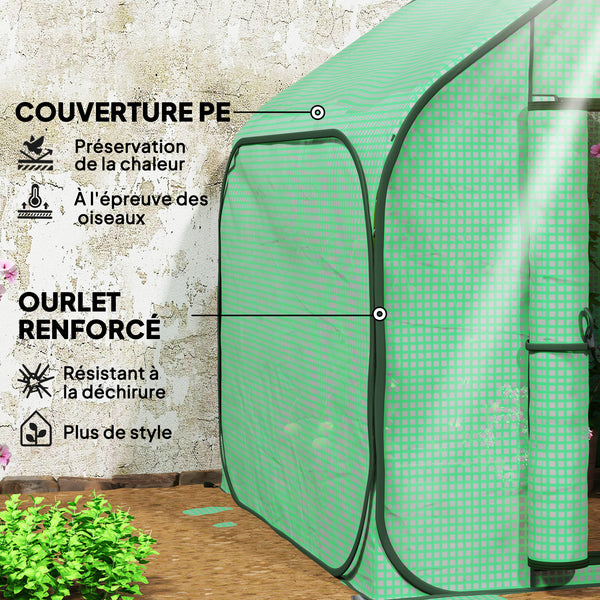 Mini serre pop-up, petite serre de jardin pour légumes, plante, fleurs, avec porte à fermeture éclair, tente d'hivernage en PE, pour intérieur extérieur, 150 x 148 x 148 cm, vert