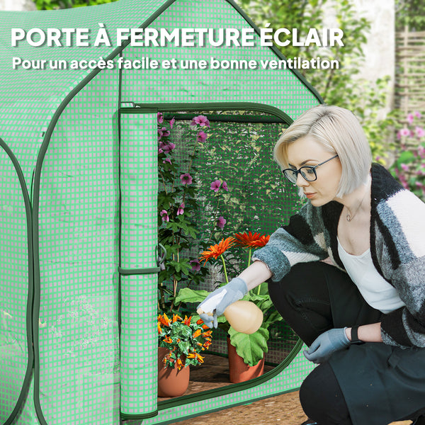 Mini serre pop-up, petite serre de jardin pour légumes, plante, fleurs, avec porte à fermeture éclair, tente d'hivernage en PE, pour intérieur extérieur, 150 x 148 x 148 cm, vert