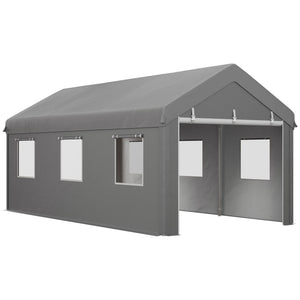 Tente garage carport dim. 6L x 2,95l x 2,78H m acier galvanisé robuste PE haute densité 160 g/m² imperméable anti-UV, 2 portes enroulables et 6 fenêtres