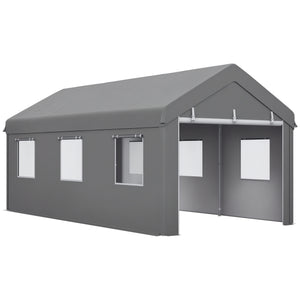 Tente garage carport dim. 6L x 2,95l x 2,78H m acier galvanisé robuste PE haute densité 160 g/m² imperméable anti-UV, 2 portes enroulables et 6 fenêtres