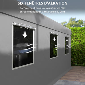Tente garage carport dim. 6L x 2,95l x 2,78H m acier galvanisé robuste PE haute densité 160 g/m² imperméable anti-UV, 2 portes enroulables et 6 fenêtres