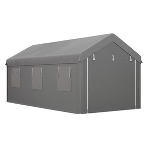 Tente garage carport dim. 6L x 2,95l x 2,78H m acier galvanisé robuste PE haute densité 160 g/m² imperméable anti-UV, 2 portes enroulables et 6 fenêtres