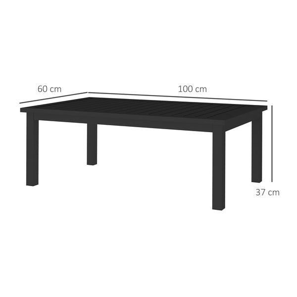 Table basse rectangulaire table de jardin plateau à lattes pour intérieur/extérieur en aluminium, dim. 100L x 60l x 37H cm, noir