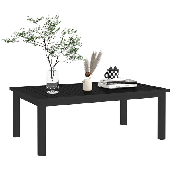 Table basse rectangulaire table de jardin plateau à lattes pour intérieur/extérieur en aluminium, dim. 100L x 60l x 37H cm, noir