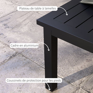 Table basse rectangulaire table de jardin plateau à lattes pour intérieur/extérieur en aluminium, dim. 100L x 60l x 37H cm, noir