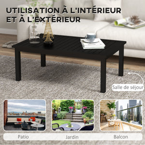 Table basse rectangulaire table de jardin plateau à lattes pour intérieur/extérieur en aluminium, dim. 100L x 60l x 37H cm, noir