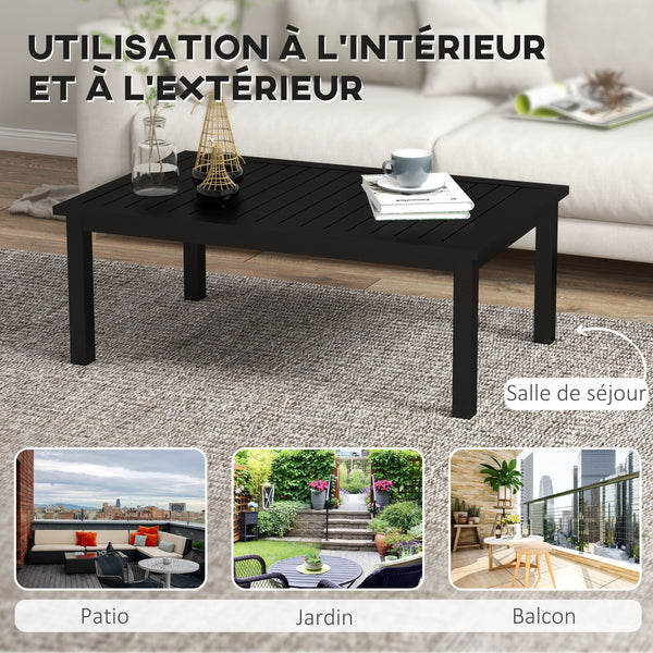 Table basse rectangulaire table de jardin plateau à lattes pour intérieur/extérieur en aluminium, dim. 100L x 60l x 37H cm, noir
