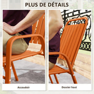 Lot de 4 chaises de jardin chaises empilables d'extérieur avec haut dossier et accoudoirs, cadre en acier pour jardin, piscine, terrasse, orange