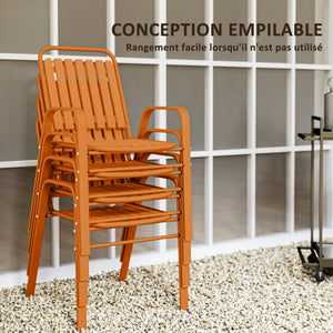 Lot de 4 chaises de jardin chaises empilables d'extérieur avec haut dossier et accoudoirs, cadre en acier pour jardin, piscine, terrasse, orange