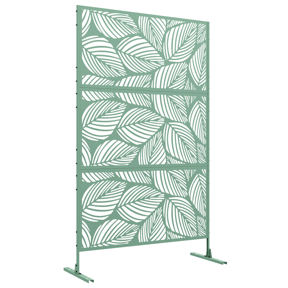 Panneau brise vue décoratif paravent extérieur vert à motif végétal en acier - 122 x 45 x 198 cm, vert