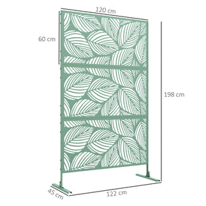 Panneau brise vue décoratif paravent extérieur vert à motif végétal en acier - 122 x 45 x 198 cm, vert