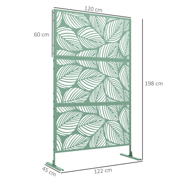 Panneau brise vue décoratif paravent extérieur vert à motif végétal en acier - 122 x 45 x 198 cm, vert