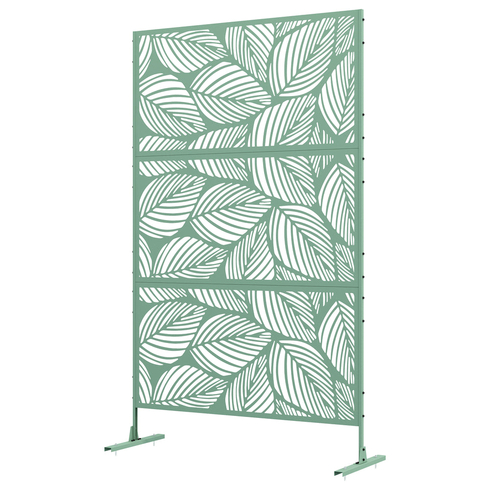 Panneau brise vue décoratif paravent extérieur vert à motif végétal en acier - 122 x 45 x 198 cm, vert