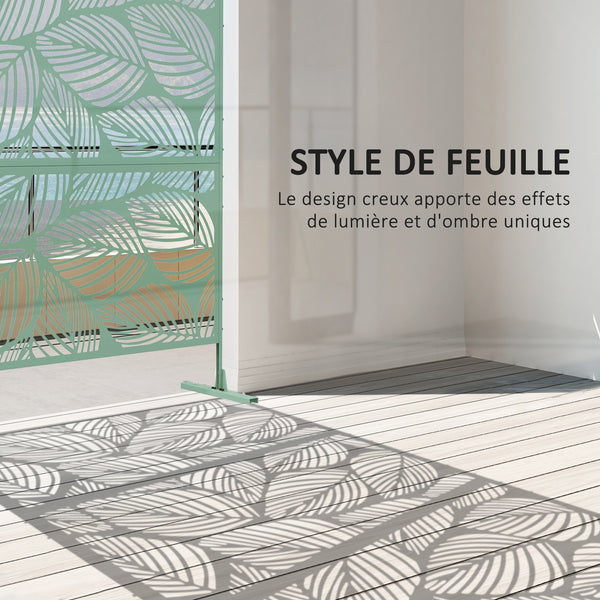 Panneau brise vue décoratif paravent extérieur vert à motif végétal en acier - 122 x 45 x 198 cm, vert